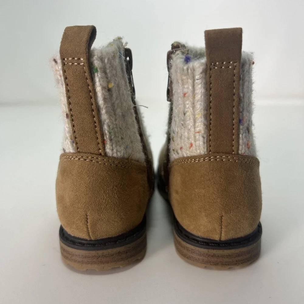 Cat and Jack Toddler Girls'  Emmaline Zipper Booties Sz 6, Cognac Speckled Cuffs